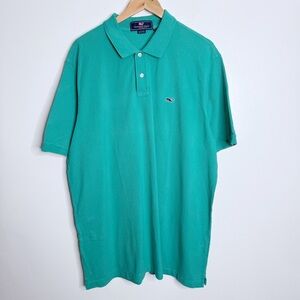 Vineyard Vines Men’s‎ XL Short Sleeves Textured Polo In Teal Stretchy Blue Logo
